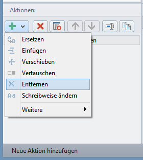 Aktion Entfernen auswählen